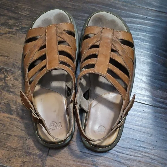 **Vintage** Dr. Martens Brown Leather Floral Design Sandals - Picture 1 of 6
